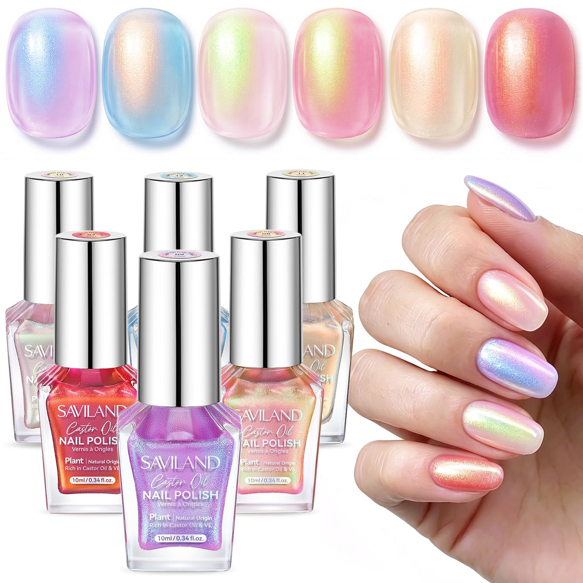 SAVILAND front packaging showing six pearl shimmer bottles and quick-dry benefit