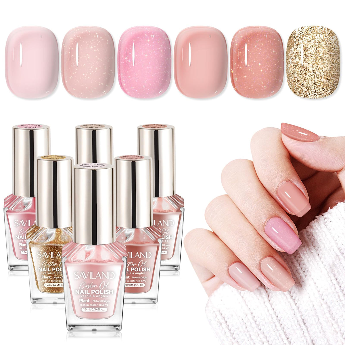 SAVILAND front packaging showing six quick-dry nude polishes and gifting appeal