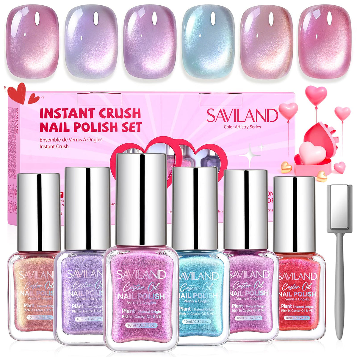 SAVILAND front packaging showing six-valentine shades and magnet, gift-ready presentation.