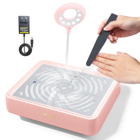 SAVILAND front view in pink showing compact extractor and benefits of tidy workspace
