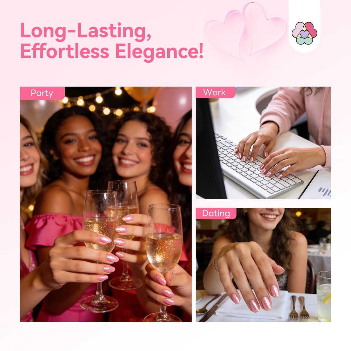SAVILAND in-situ manicure on hand at romantic setting showcasing finished glossy look.