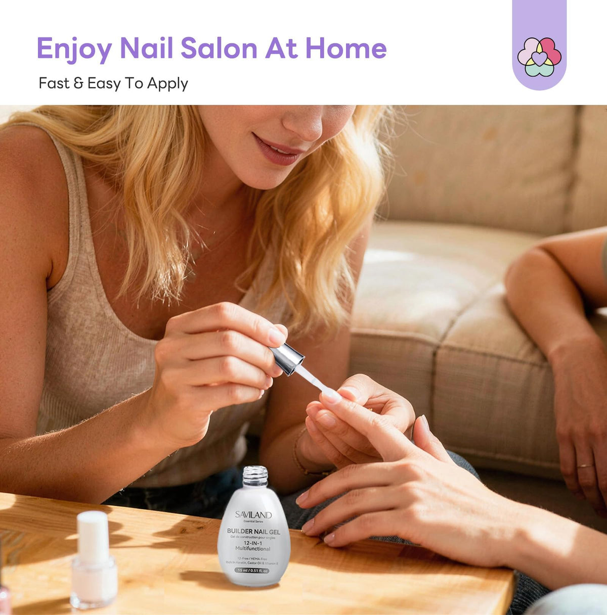 SAVILAND gel on a manicure table styled to show salon-quality DIY results