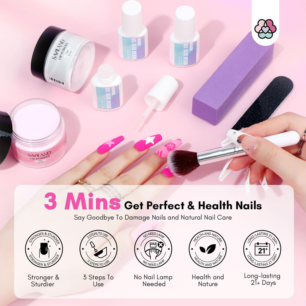 SAVILAND 21ml nail glue bottle close-up showing precision applicator and quick bond