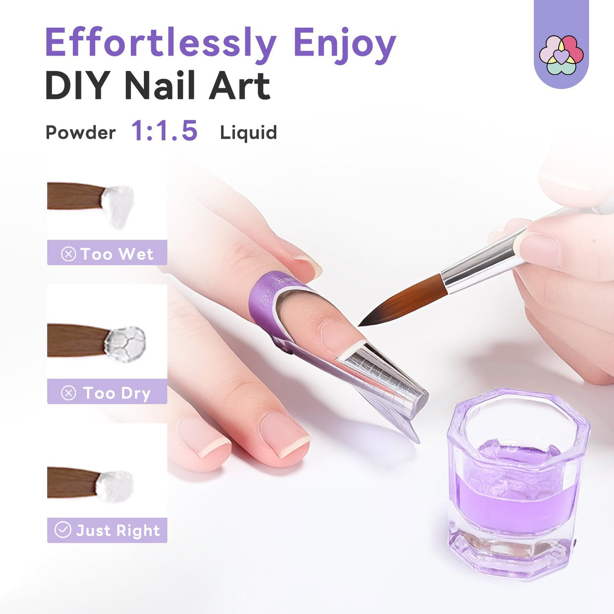 SAVILAND brush applying acrylic to nail during application demonstrating neat results