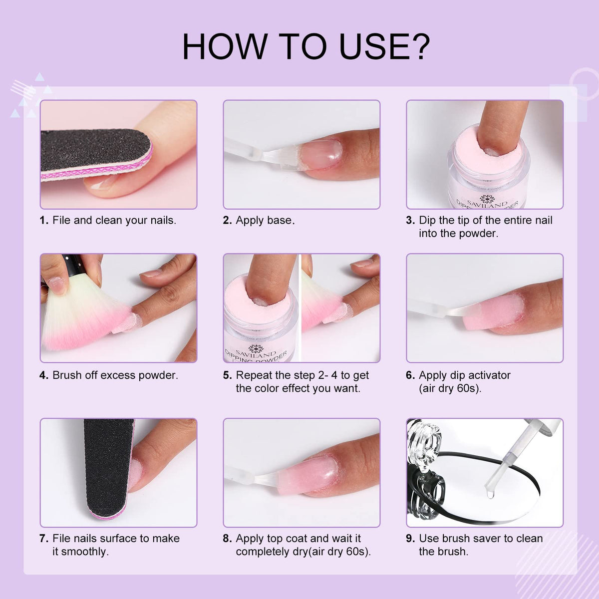 SAVILAND dip application on nails showing technique and salon-quality finish