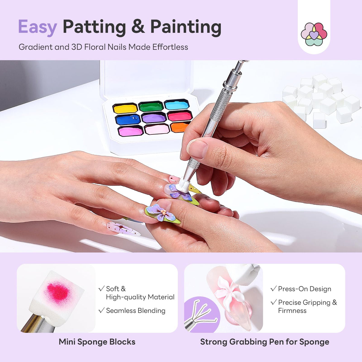 SAVILAND ombre nails in use showing smooth gradient and dimensional flowers