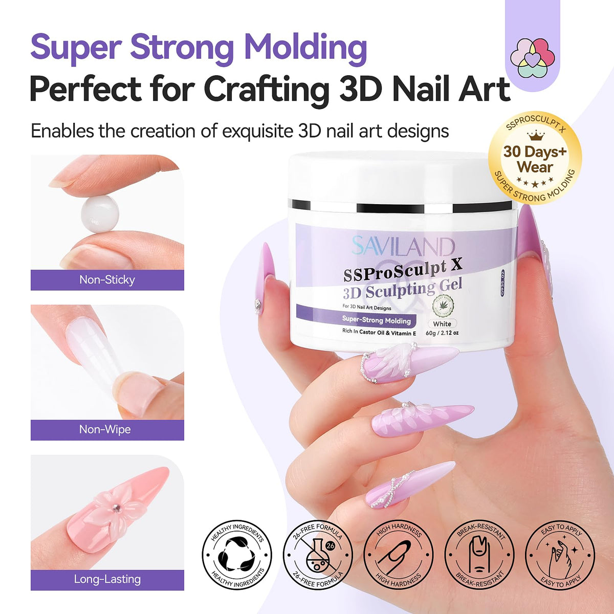 SAVILAND 60g held in hand showing size and long‑lasting supply for multiple sets