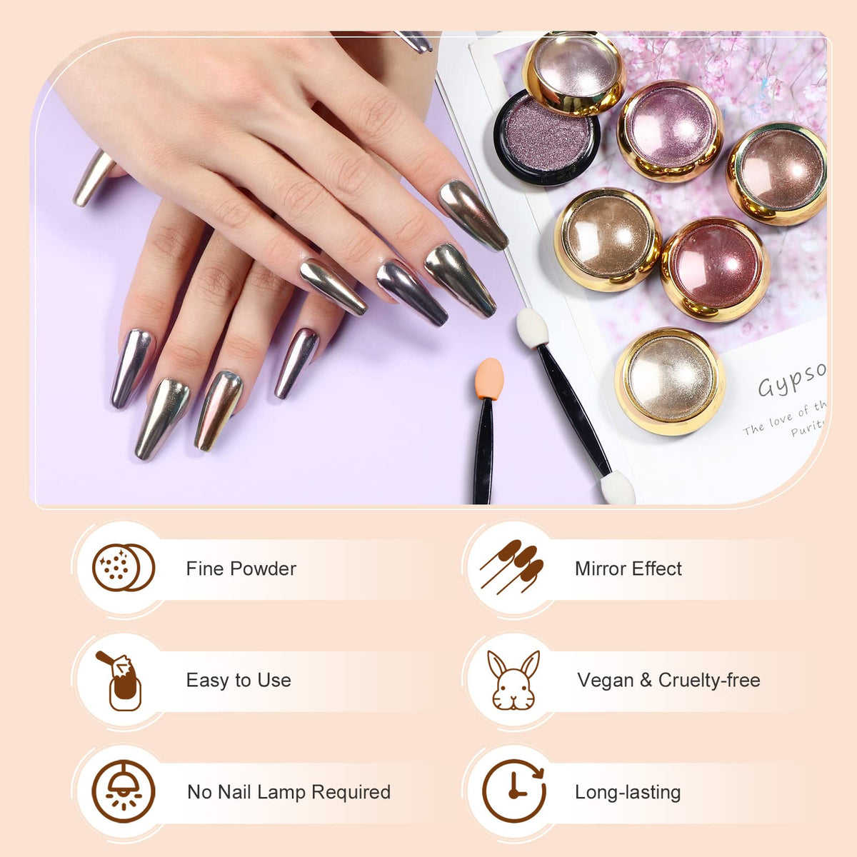 SAVILAND powder rubbed on nail creating high-shine mirror effect quickly