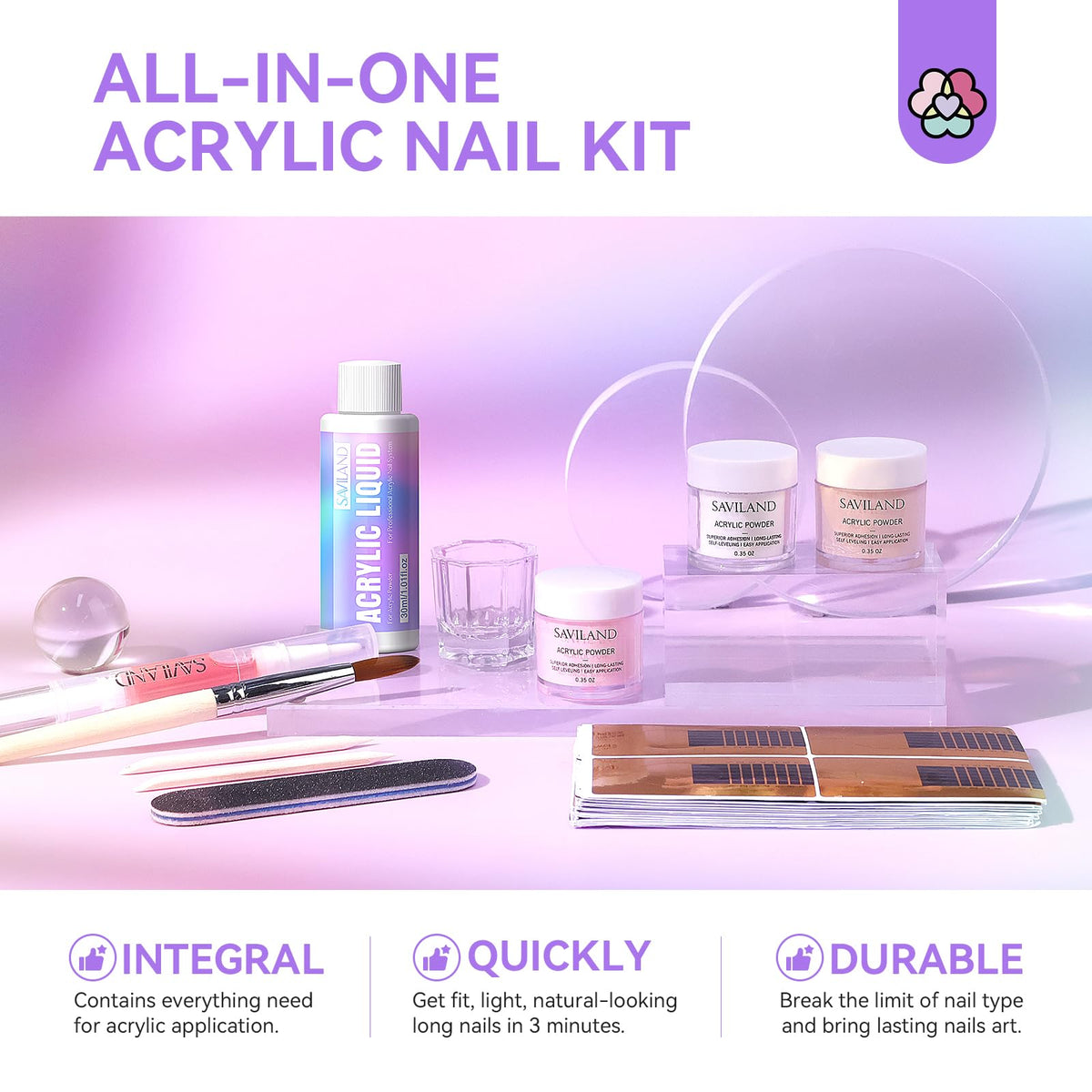 SAVILAND kit tools layout with file cuticle pusher and oil pen for neat results