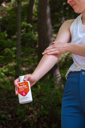 Sawyer sunscreen applied on arm showing smooth coverage benefit