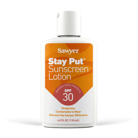 Sawyer bottle front view showing SPF 30 and compact 4 oz size benefit