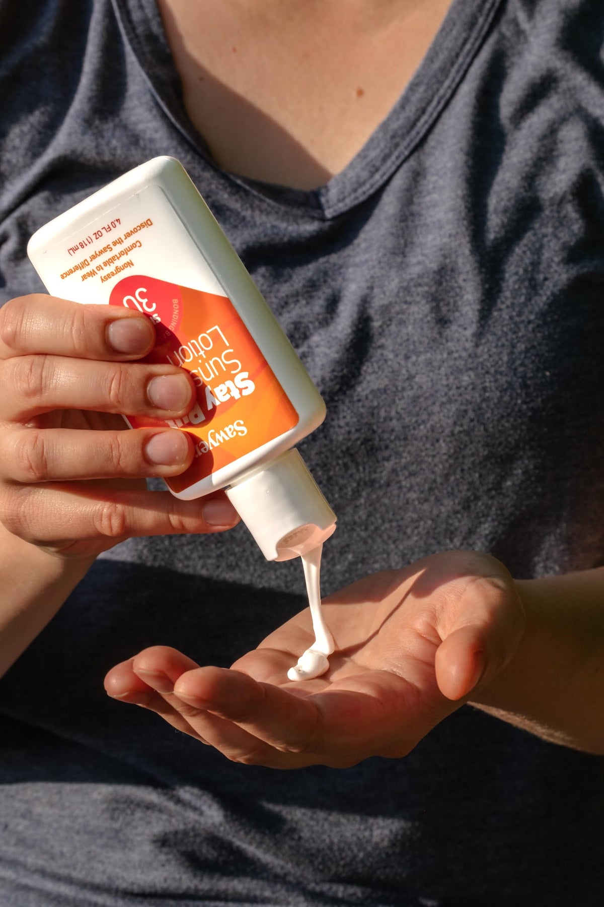 Sawyer lotion texture close-up demonstrating quick absorption benefit