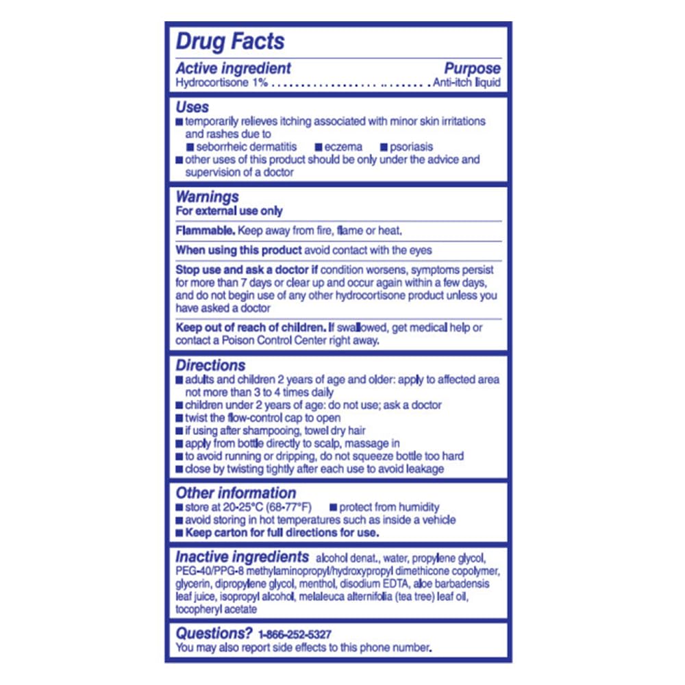 Scalpicin label detail showing hydrocortisone 1% ingredient benefit