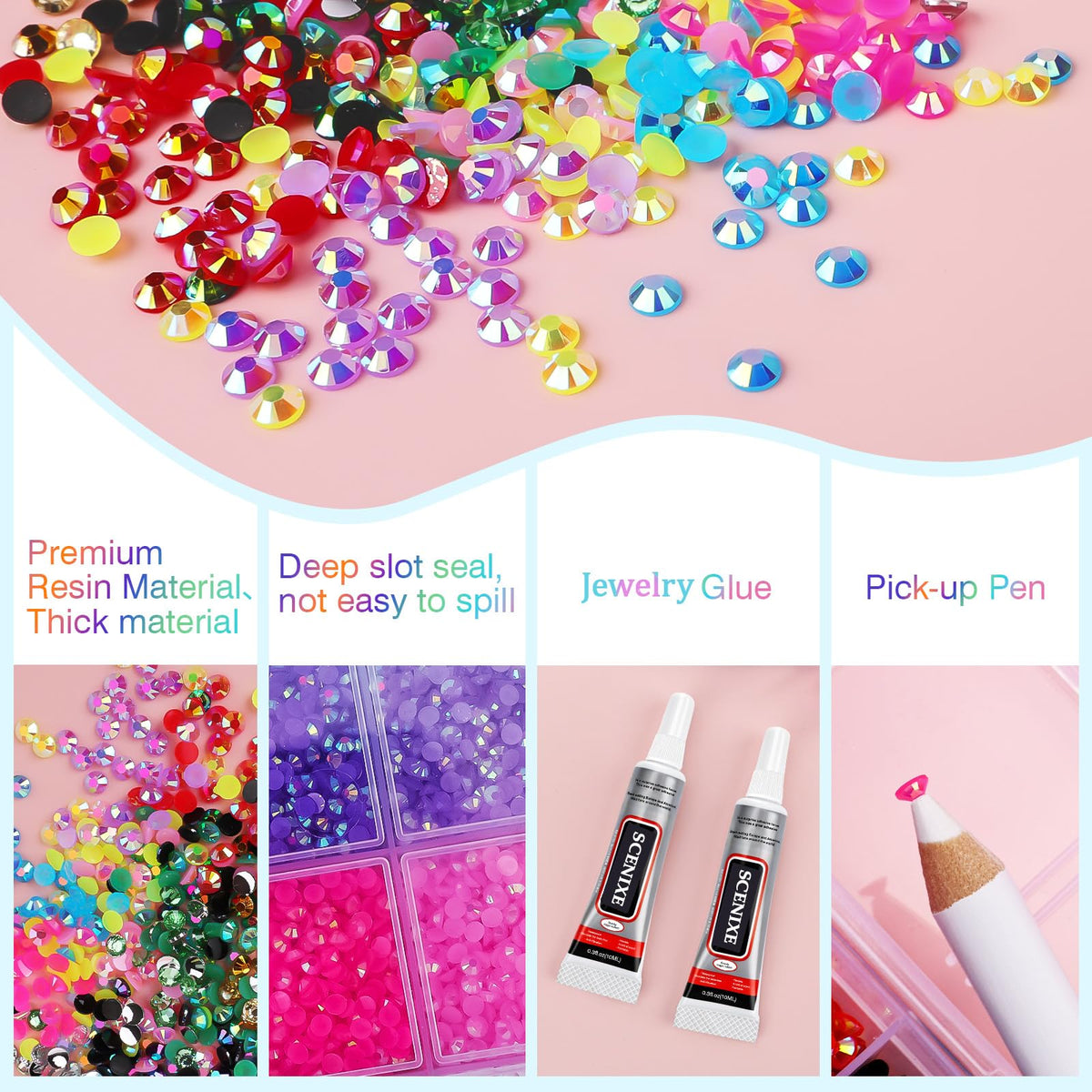 SCENIXE gems neatly arranged in one compartment for fast color selection