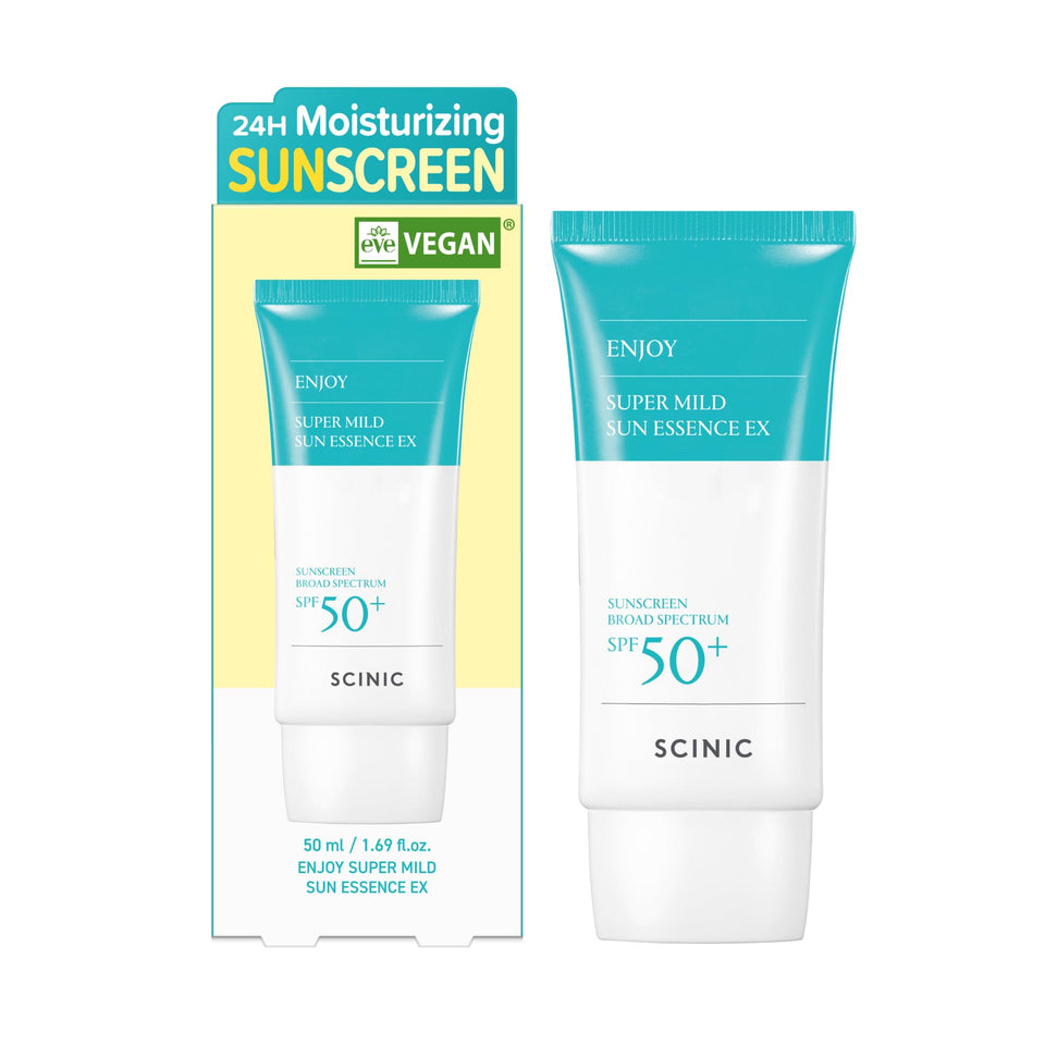 SCINIC front bottle view showing compact SPF50+ protection and easy use