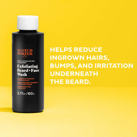 Man applying Scotch Porter on beard showing reduced flakes and smoother skin