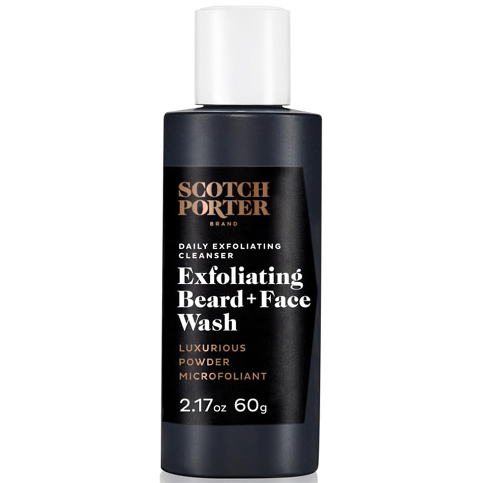Scotch Porter front bottle view showing travel-sized cleanser and clear branding benefits