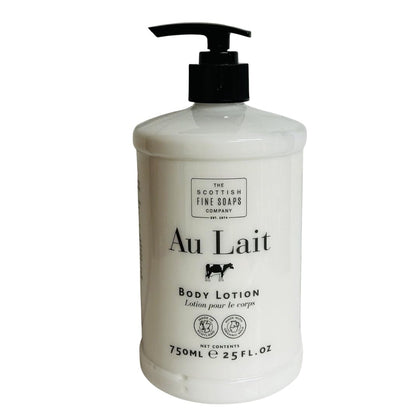 Scottish Fine Soaps Au Lait bottle front view showing label and size