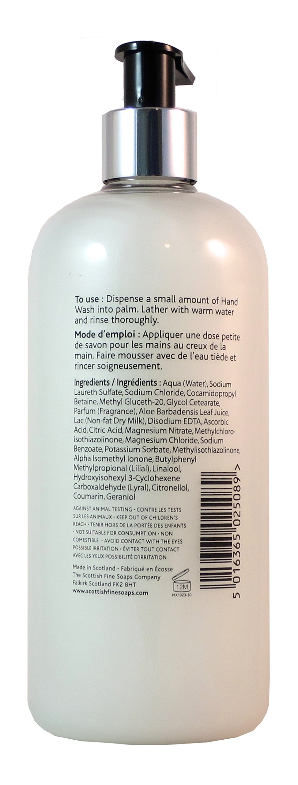 Scottish Fine Soaps pump dispensing creamy Au Lait lather for gentle, effective cleansing