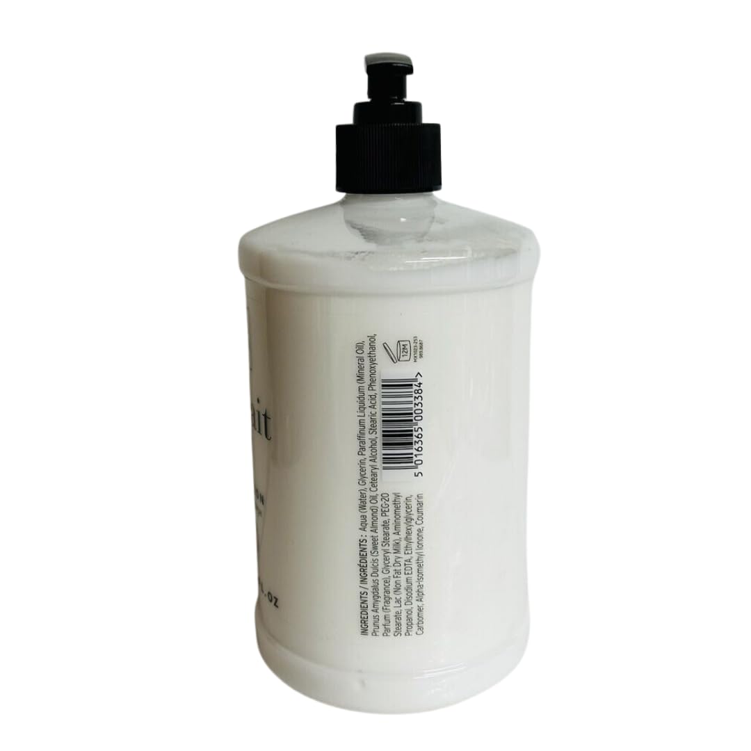 Scottish Fine Soaps Au Lait lotion being dispensed showing smooth texture