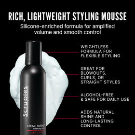Scruples Creme Parfait application on damp hair demonstrating root lift and smooth distribution benefit
