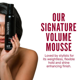 Scruples Creme Parfait foam texture close-up revealing creamy, rich mousse for even styling spread