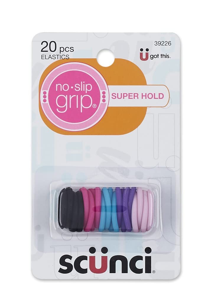 Scunci mini ponytailers front pack showing 20 pieces and secure all-day hold