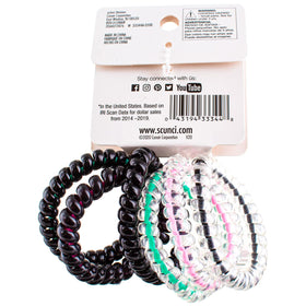 Scunci spiral ponytailers close-up texture highlighting inner core grip and comfort
