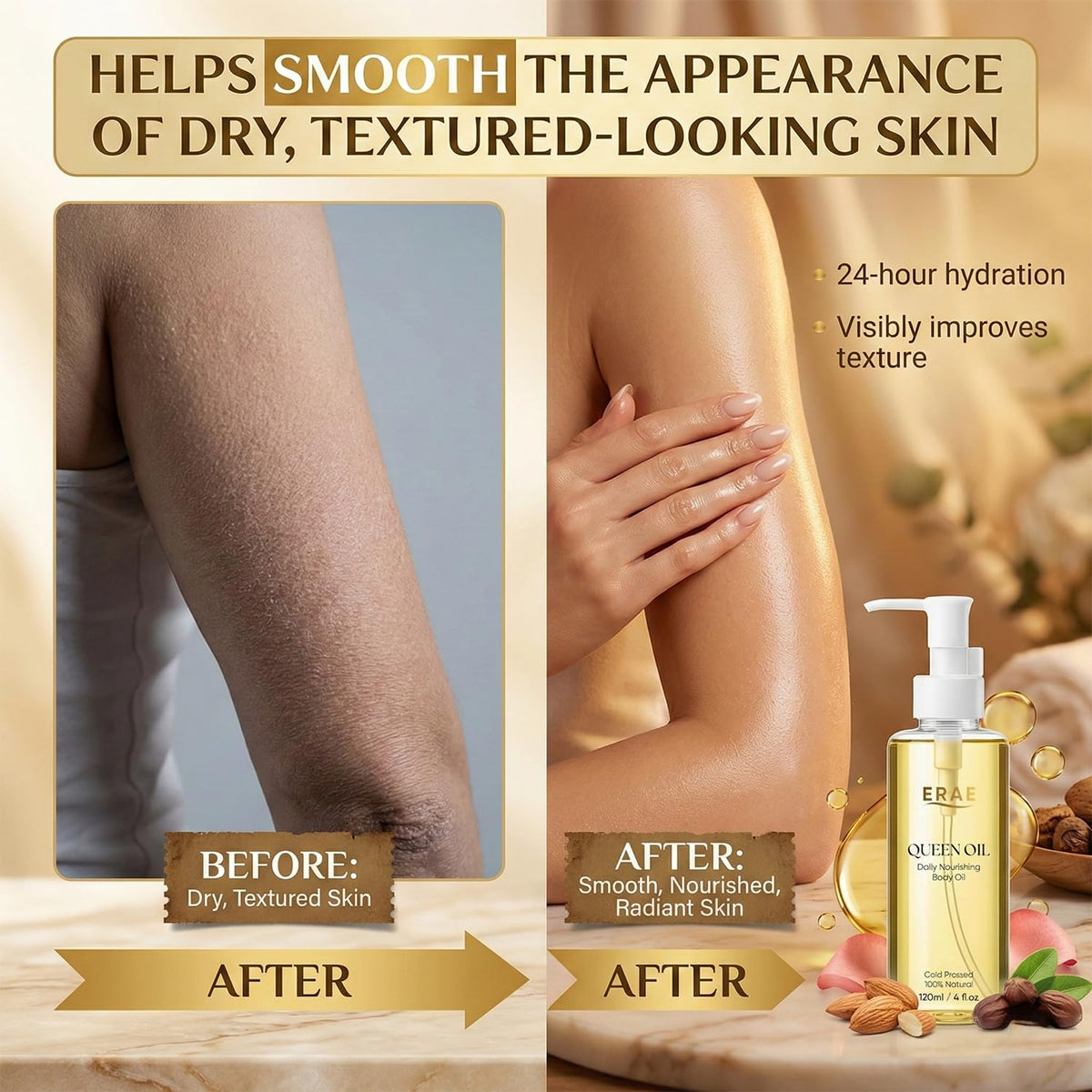 SDUQULK ERAE Queen Oil texture on hand with drops demonstrating lightweight feel