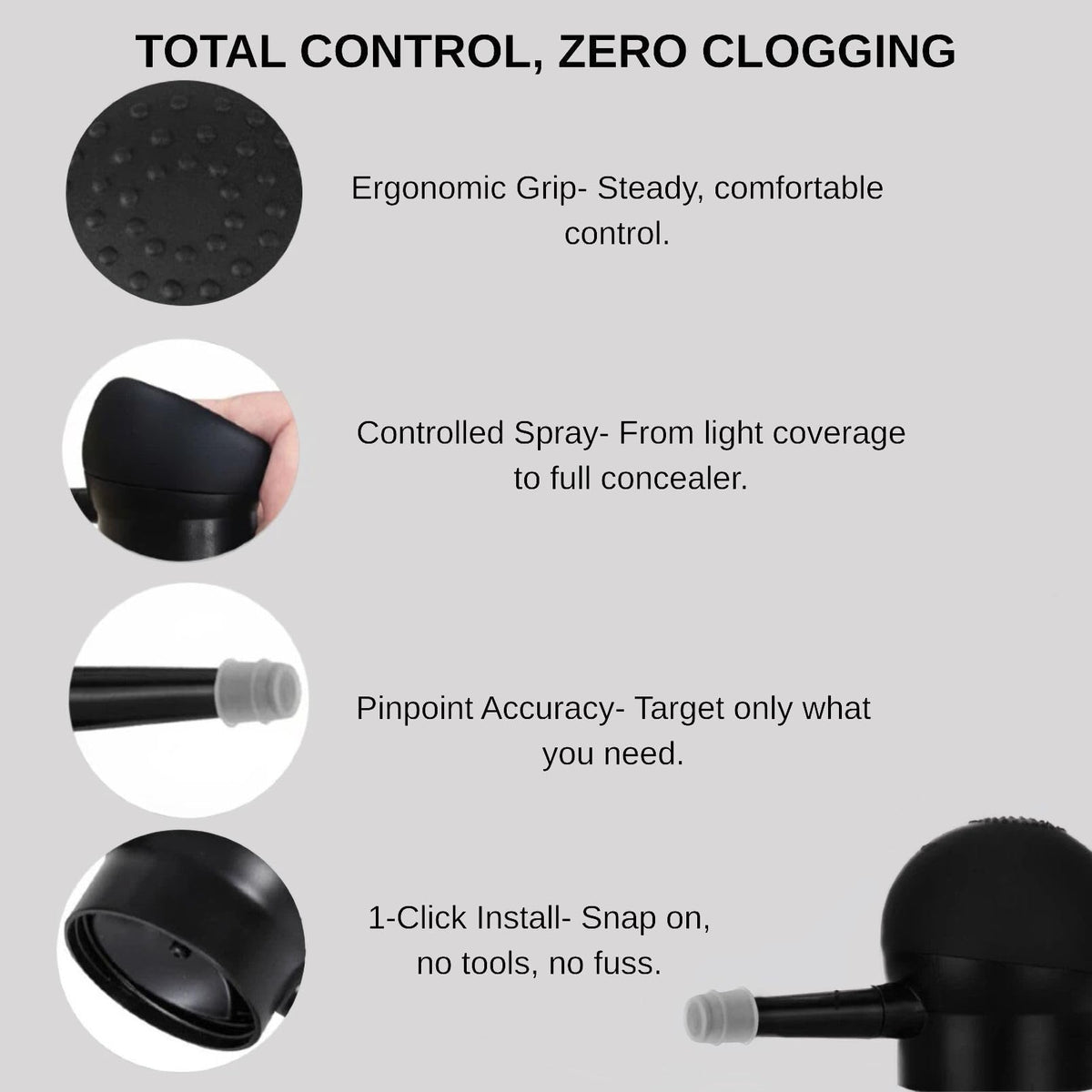 Seaboll spray nozzle close-up for precise, mess-free application