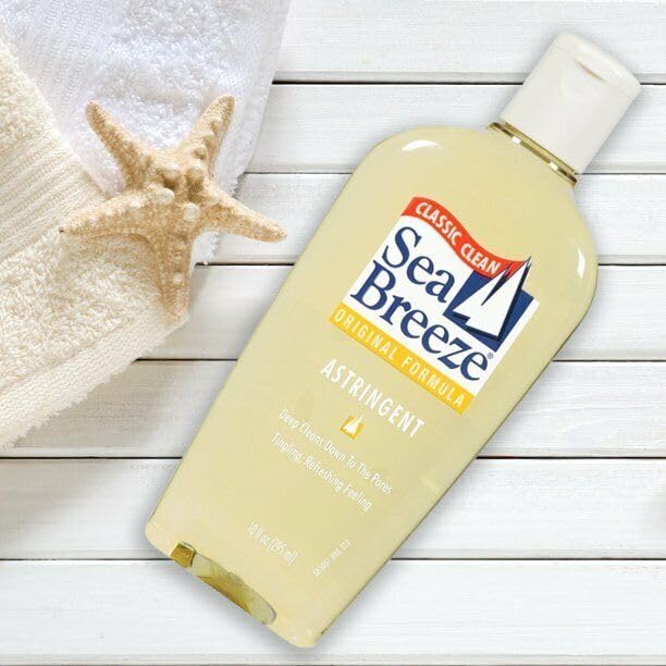 Seabreeze bottle on bathroom shelf in lifestyle setting showing everyday use benefit