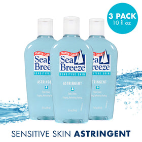 Seabreeze bottle close-up label highlighting sensitive skin formula and ingredient clarity