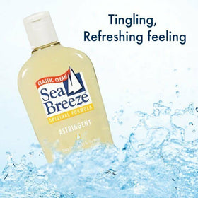 Seabreeze liquid texture poured on cotton pad demonstrating quick refresh benefit