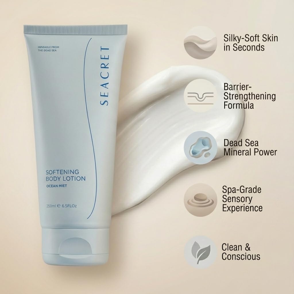 SEACRET jar with Dead Sea minerals highlighting soothing mineral benefits