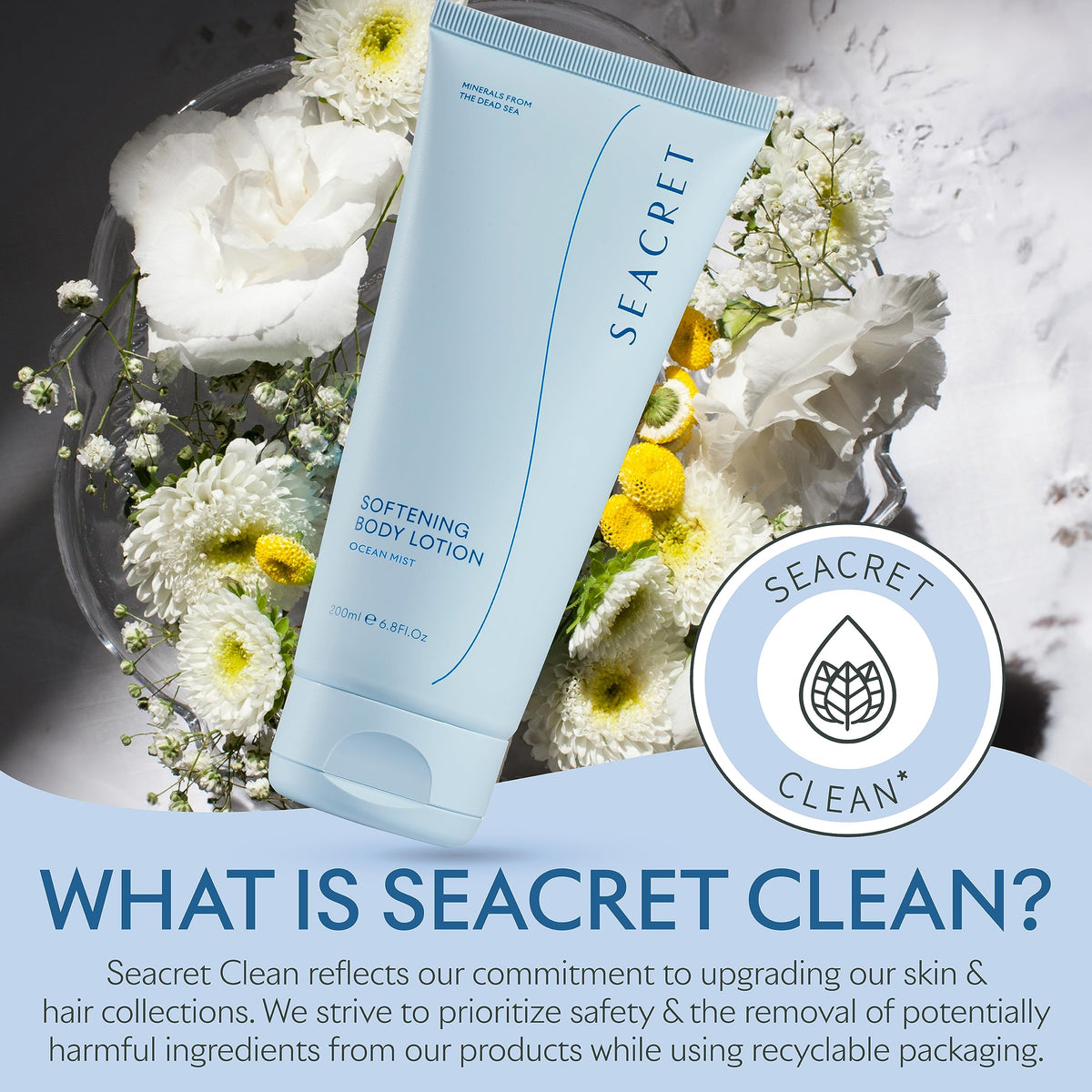 SEACRET on bathroom shelf in lifestyle scene for spa-like routine benefit