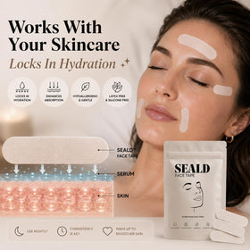 SEALD tape on forehead application illustrating discreet smoothing benefit