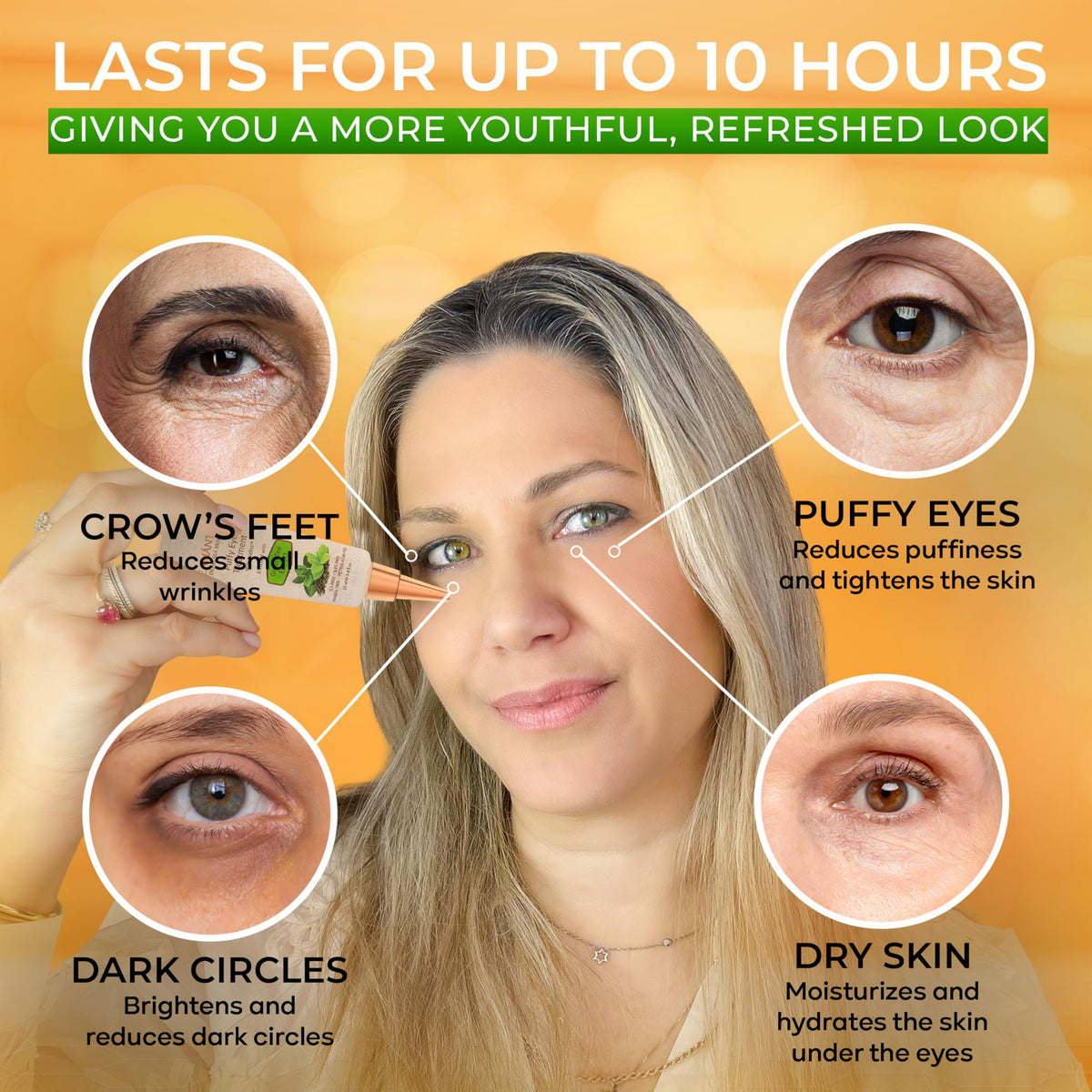 SEAMANTIKA applying cream to under-eye demonstrating easy gentle application