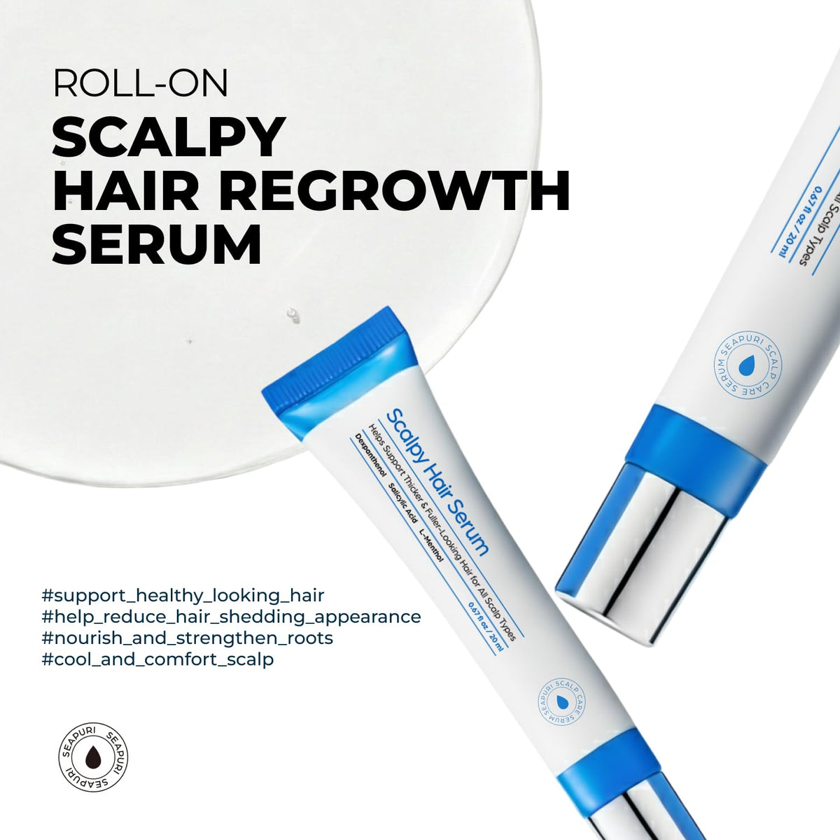 Seapuri Scalpy dropper applying serum to scalp for targeted relief