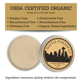 Seattle Pomade Co. label and ingredients showcasing organic certification benefit