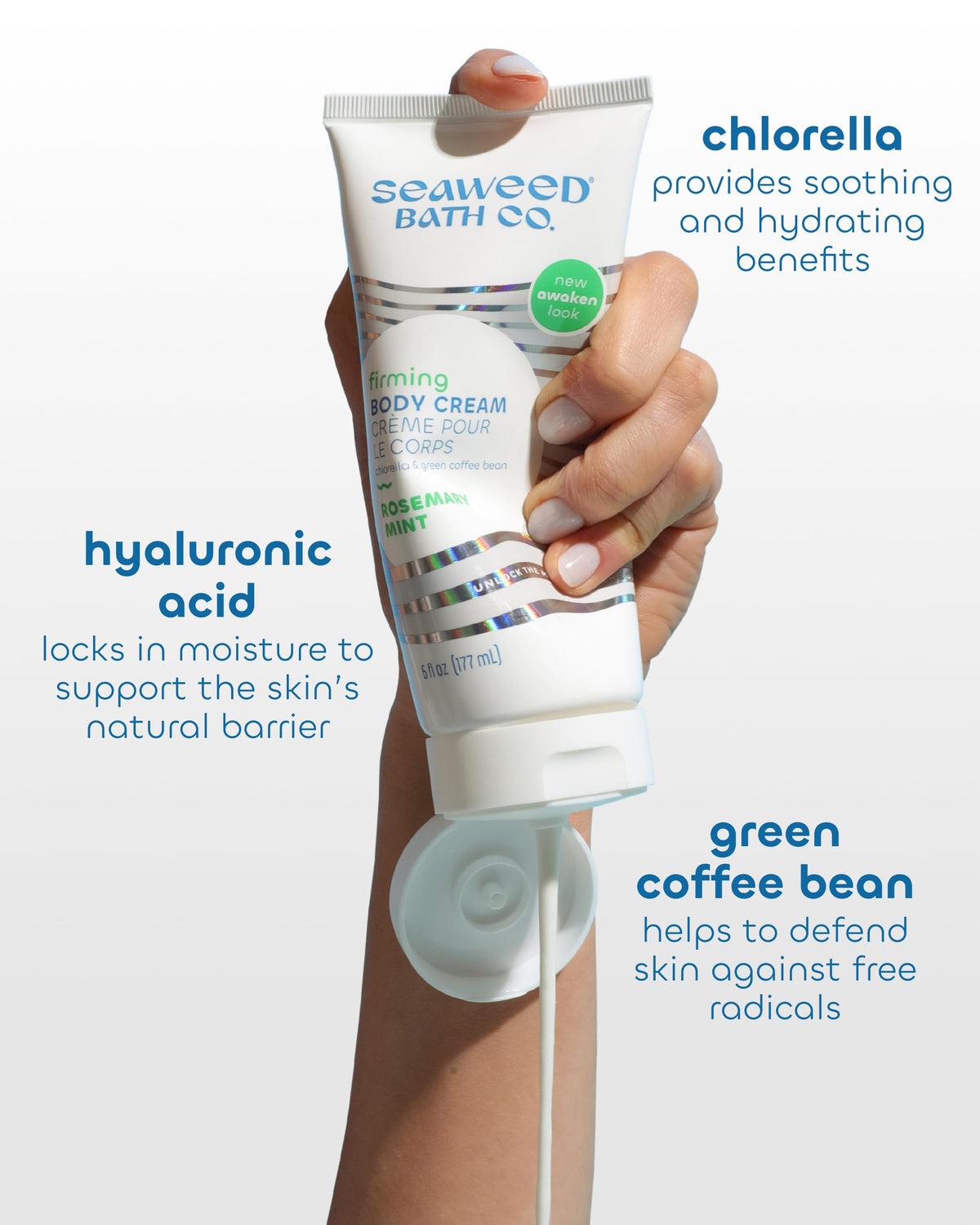 Seaweed Bath Co. application on arm demonstrating smooth absorption benefit