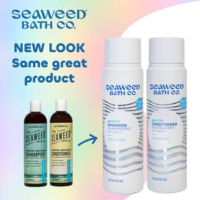 Seaweed Bath Co. bottle close-up label showing unscented formula and ingredient clarity