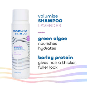 Seaweed Bath Co. bottle next to hand showing 12 ounce scale