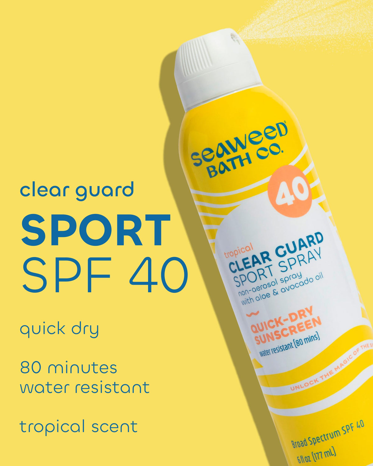 Seaweed Bath Co. clear spray nozzle close-up showing even application benefit