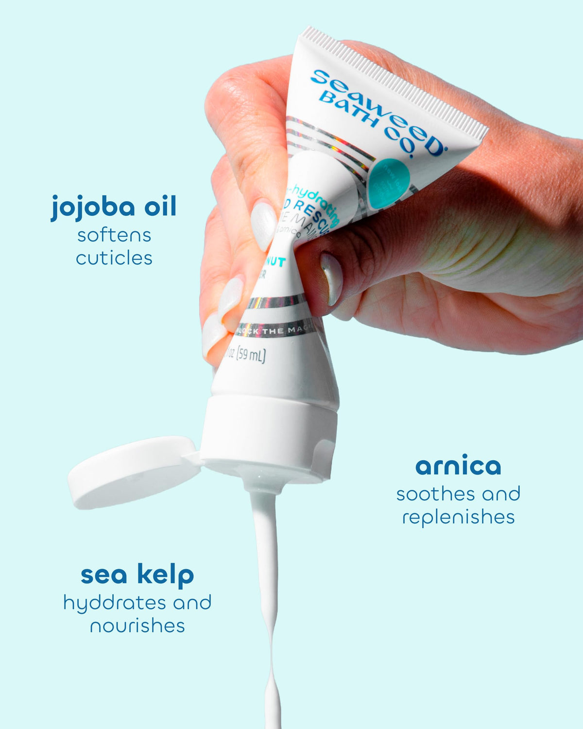 Seaweed Bath Co sea kelp and jojoba visual highlighting mineral-rich nourishing ingredients
