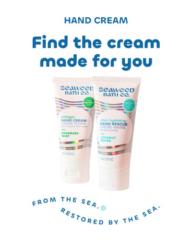 Seaweed Bath Co product staged on bathroom vanity showing daily routine and hydration support
