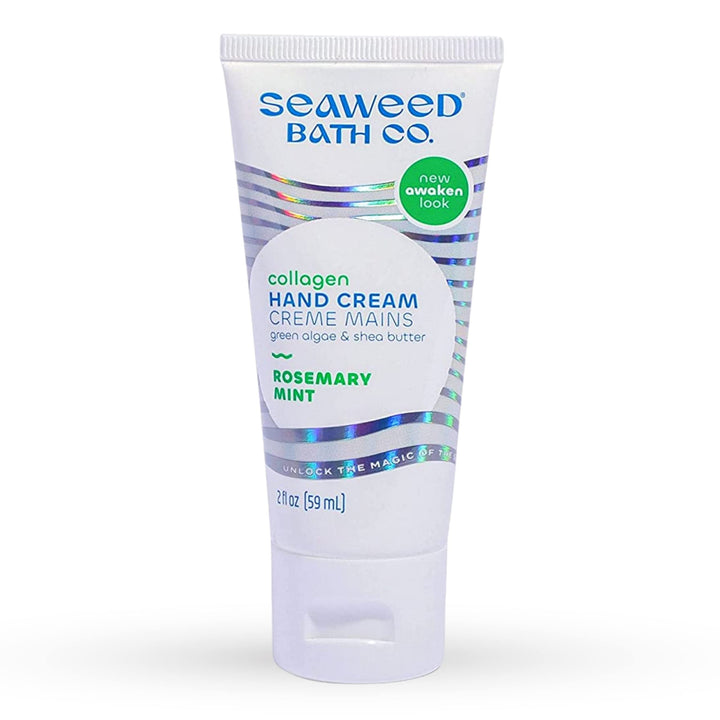 The Seaweed Bath Co. front tube view showing rosemary mint scent and 2 oz size for portability