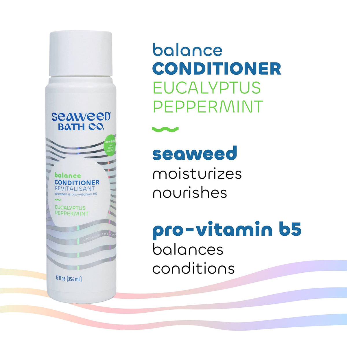 Seaweed Bath Co. conditioner bottle in shower being used to show refreshing scent and scalp care benefit