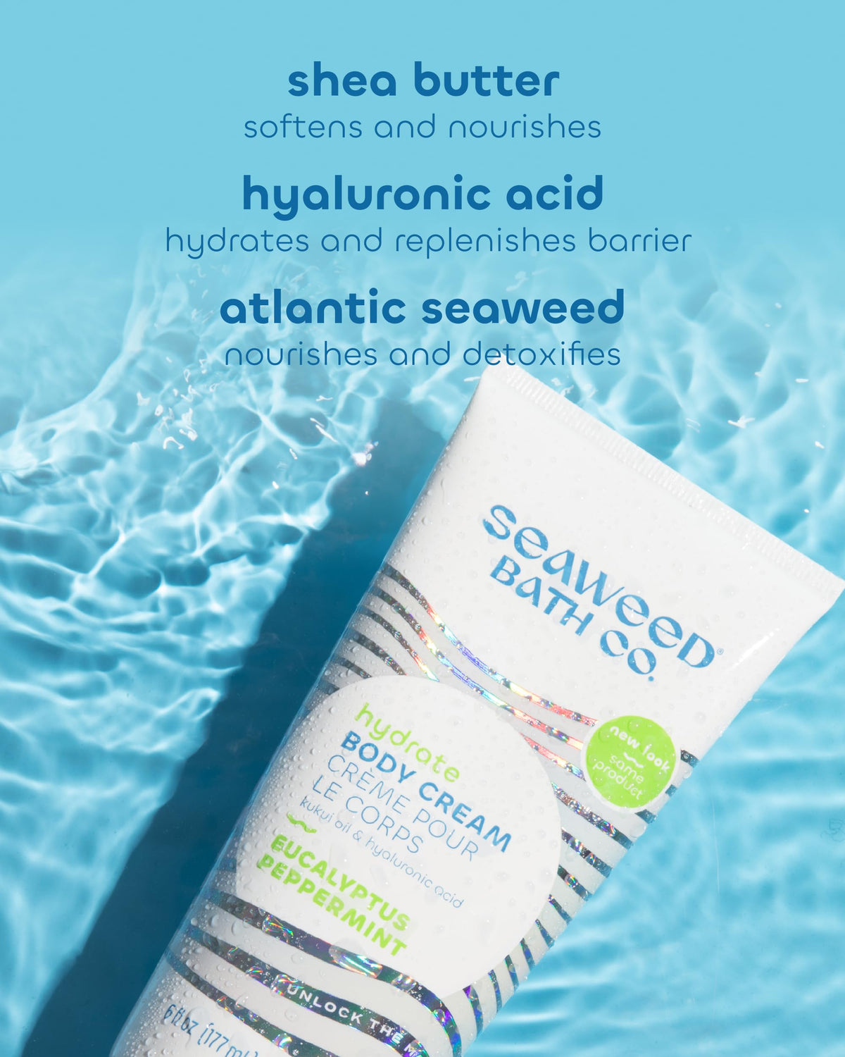 Seaweed Bath Co. cream texture swatch demonstrating quick absorption benefit