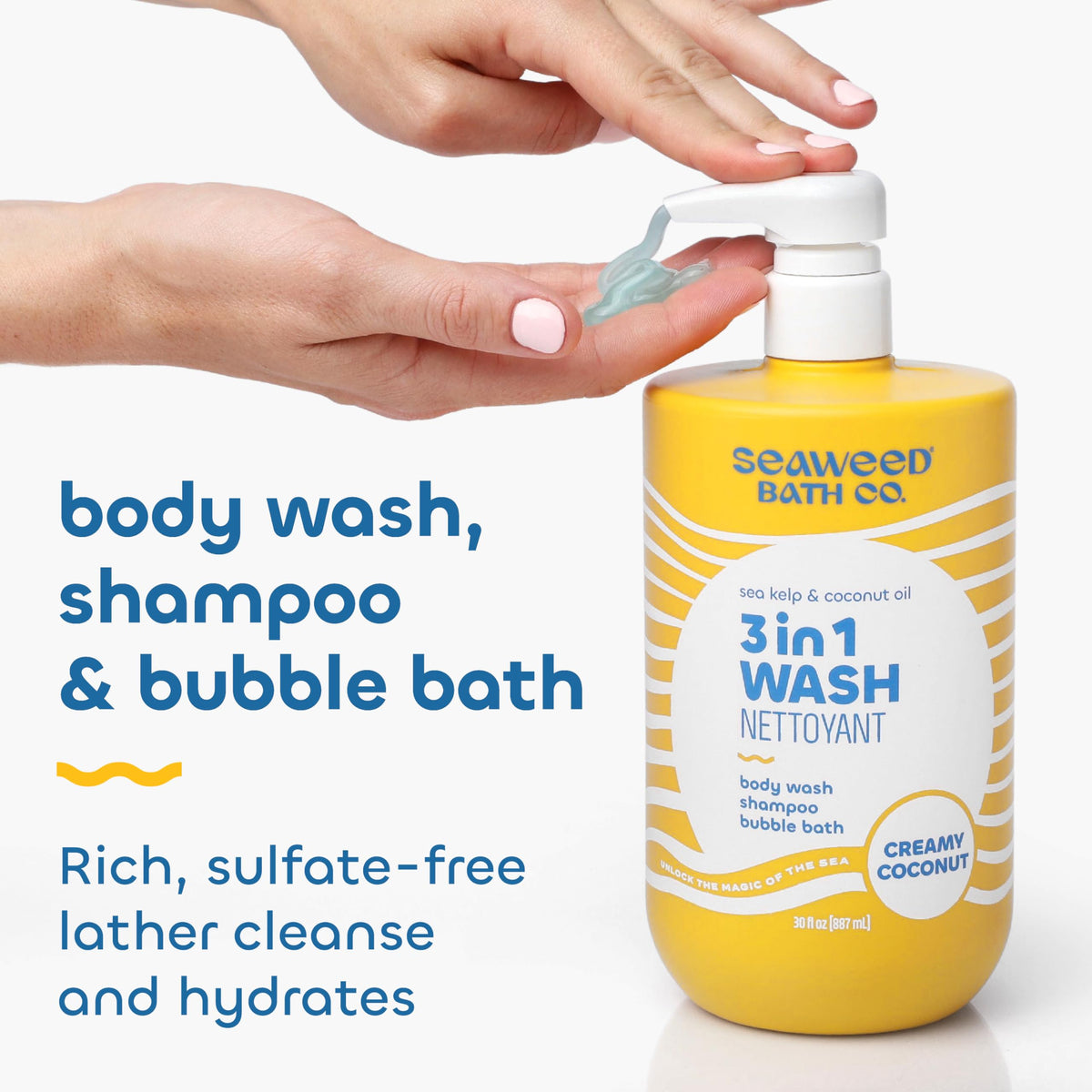 Seaweed Bath Co back label close-up listing ingredients and usage benefit