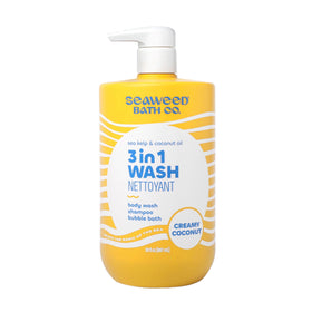 Seaweed Bath Co front bottle showing creamy coconut scent and size benefit